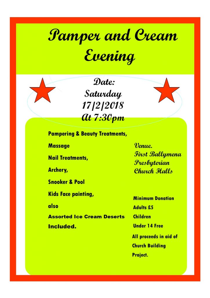 Pamper and Cream Evening at First Ballymena Presbyterian