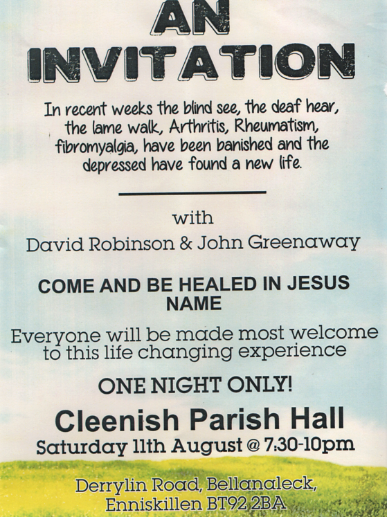 Healing Meeting at Cleenish Parish Hall, Enniskillen
