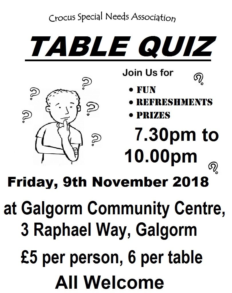 Crocus Table Quiz – Friday 9th November 2018