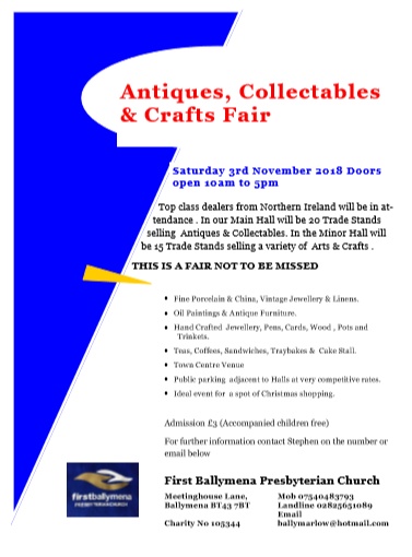 Antiques, Collectables and Crafts Fair at First Ballymena Church Halls