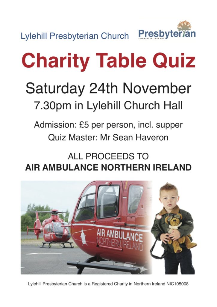 Charity Table Quiz at Lylehill Presbyterian