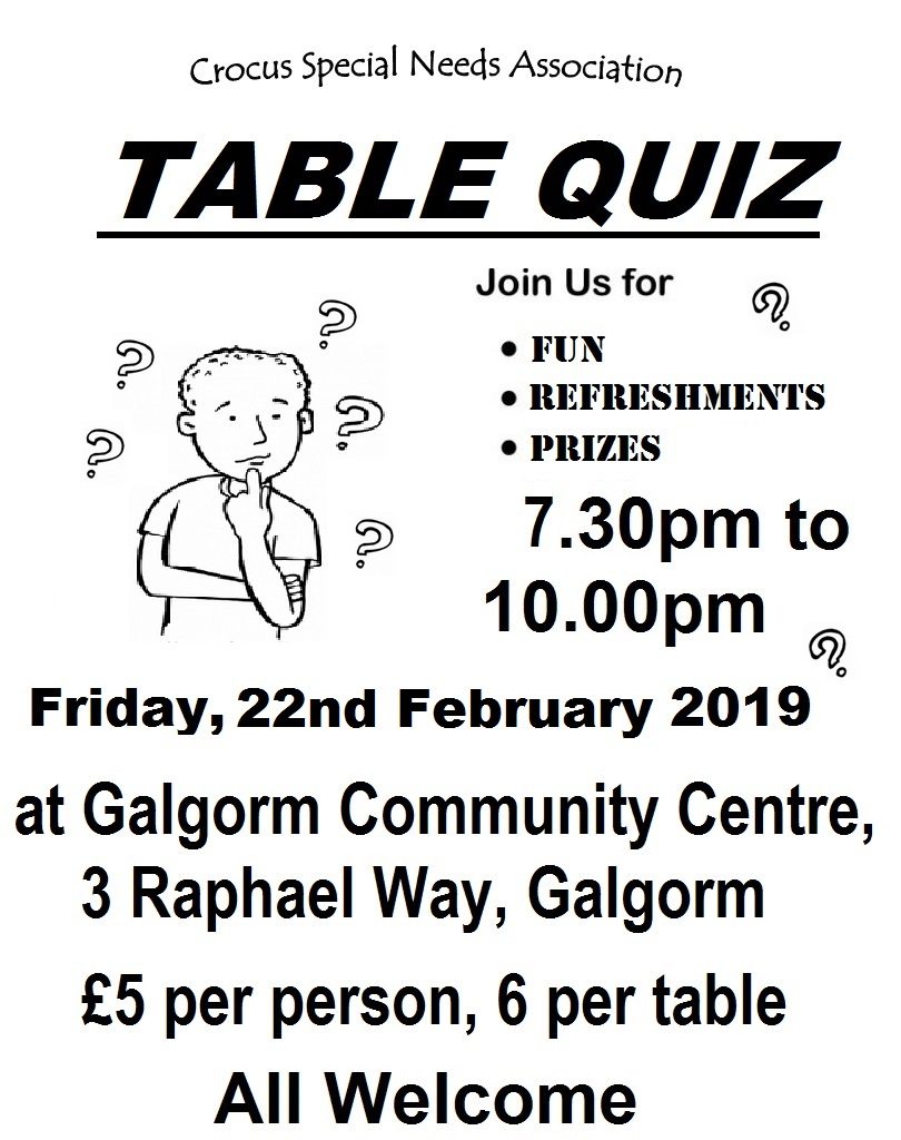 Crocus Special Needs Association Table Quiz